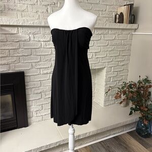 Costa Blanca Black Strapless Draped Knee-Length Dress